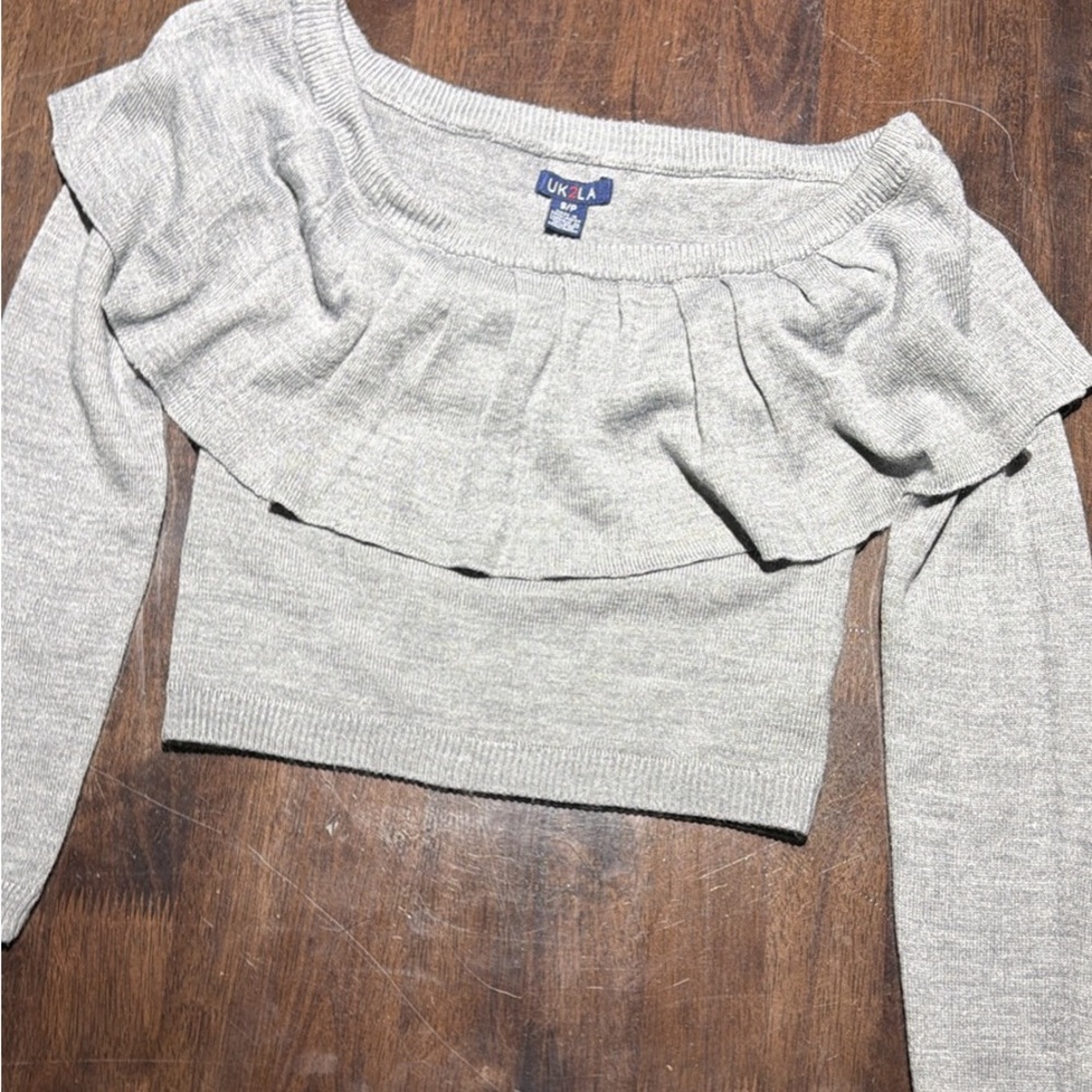 UK2LA Light Gray Off-the-Shoulder Sweater